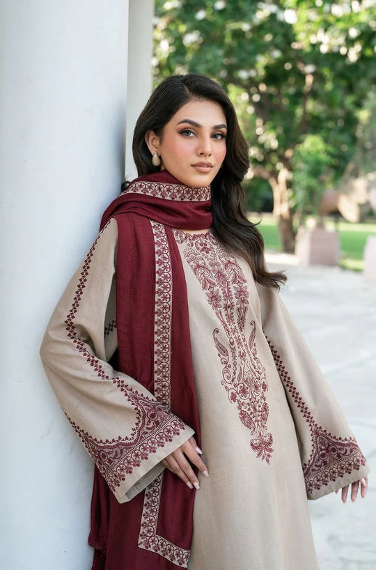 Baroque - 3PC Lawn Embroidered Suit With Printed Dupatta