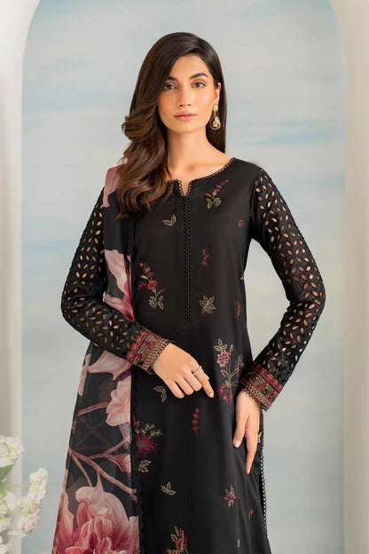 3 Piece Unstitched Heavy Embroidered Pure Lawn Suit with Printed Lawn Dupatta