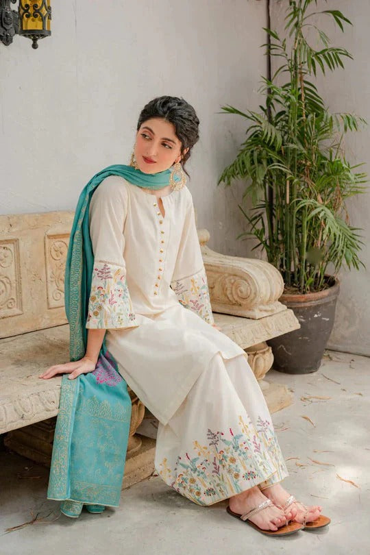 Kastoor- Lawn Embroidered three piece With printed dupatta