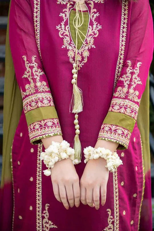OMAL PINK- 3PC LAWN EMBROIDERED Suite With Bamber Dupatta