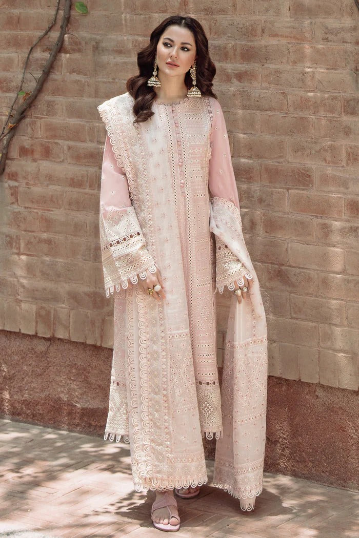 JAZMIN-3PC LAWN LASERCUT EMBROIDERED SHIRT WITH MONARK EMBROIDERED DUPATTA AND TROUSER