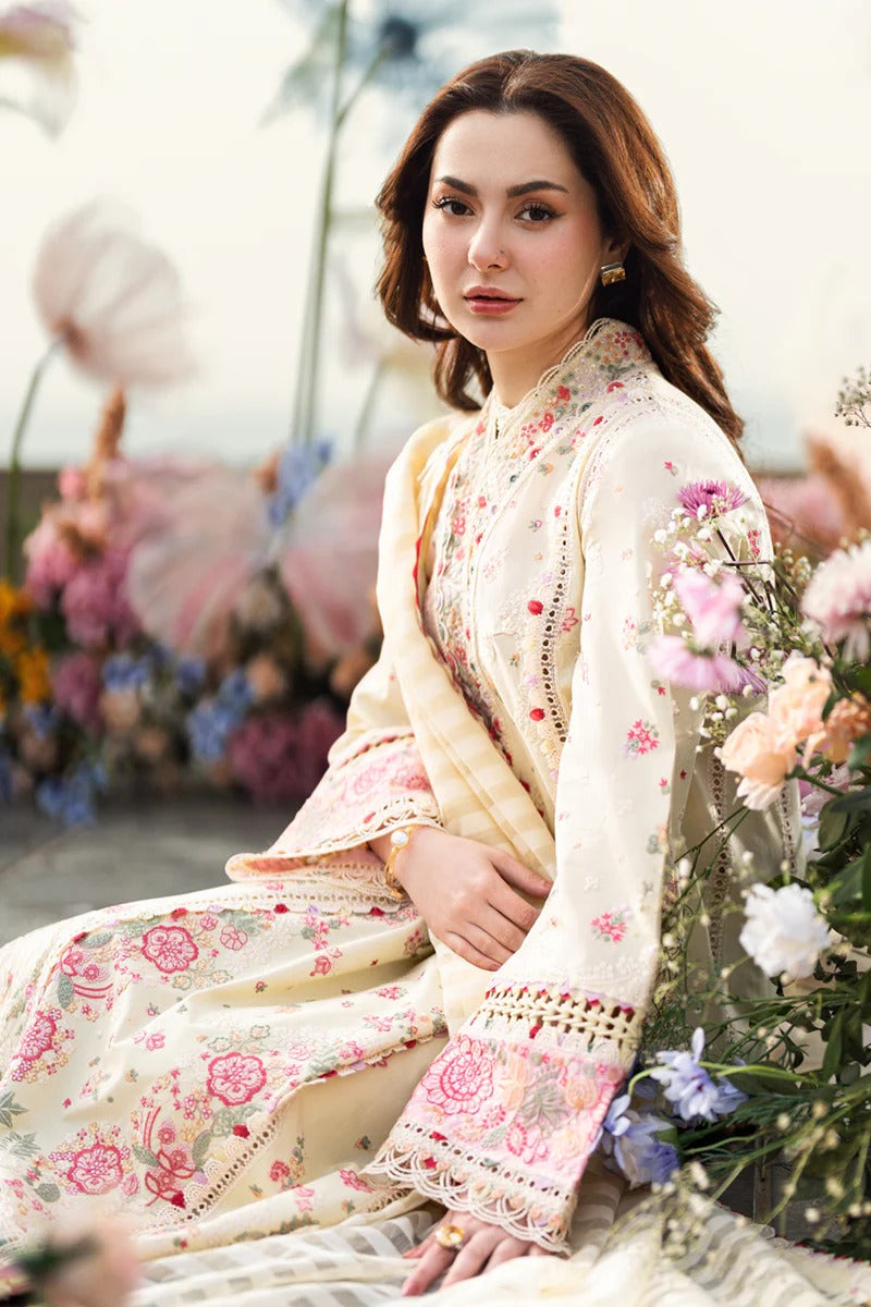 Qalamkaar - Unstitched 3PC Lawn Embroidered Shirt with Embroidered Khadi Net Dupatta