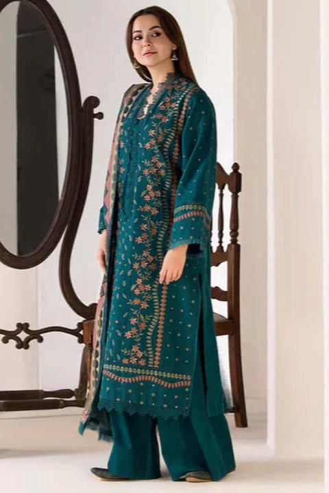 3 Piece Unstitched Heavy Embroidered Pure Lawn Suit with Printed Dupatta
