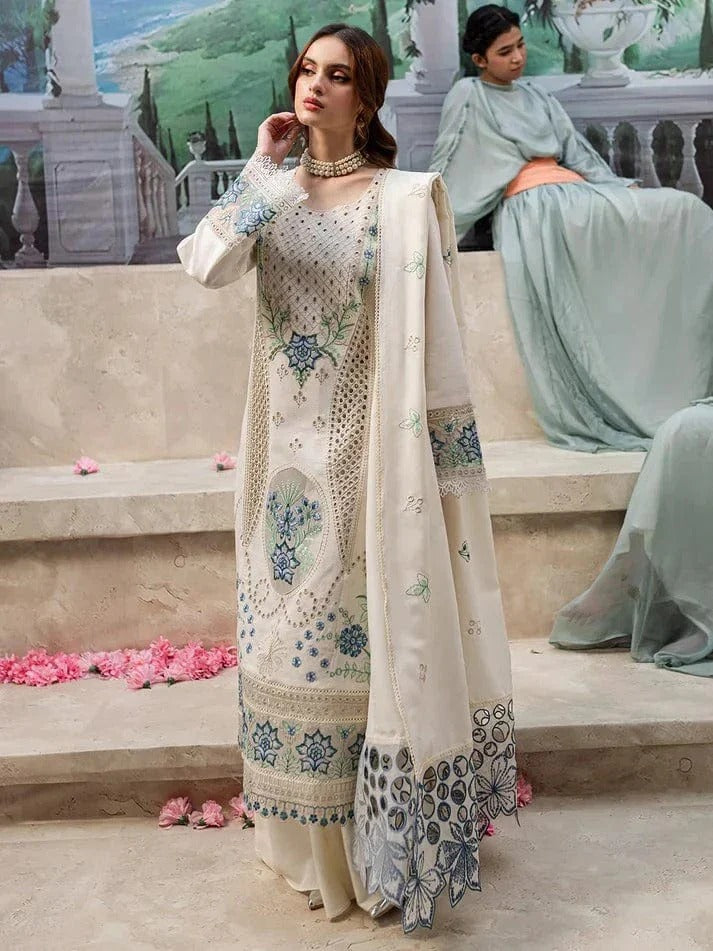 JAZMIN-3PC LAWN LASER EMBROIDERED SHIRT WITH MONARK LASER CUT EMBROIDERED READY TO WEAR DUPATTA
