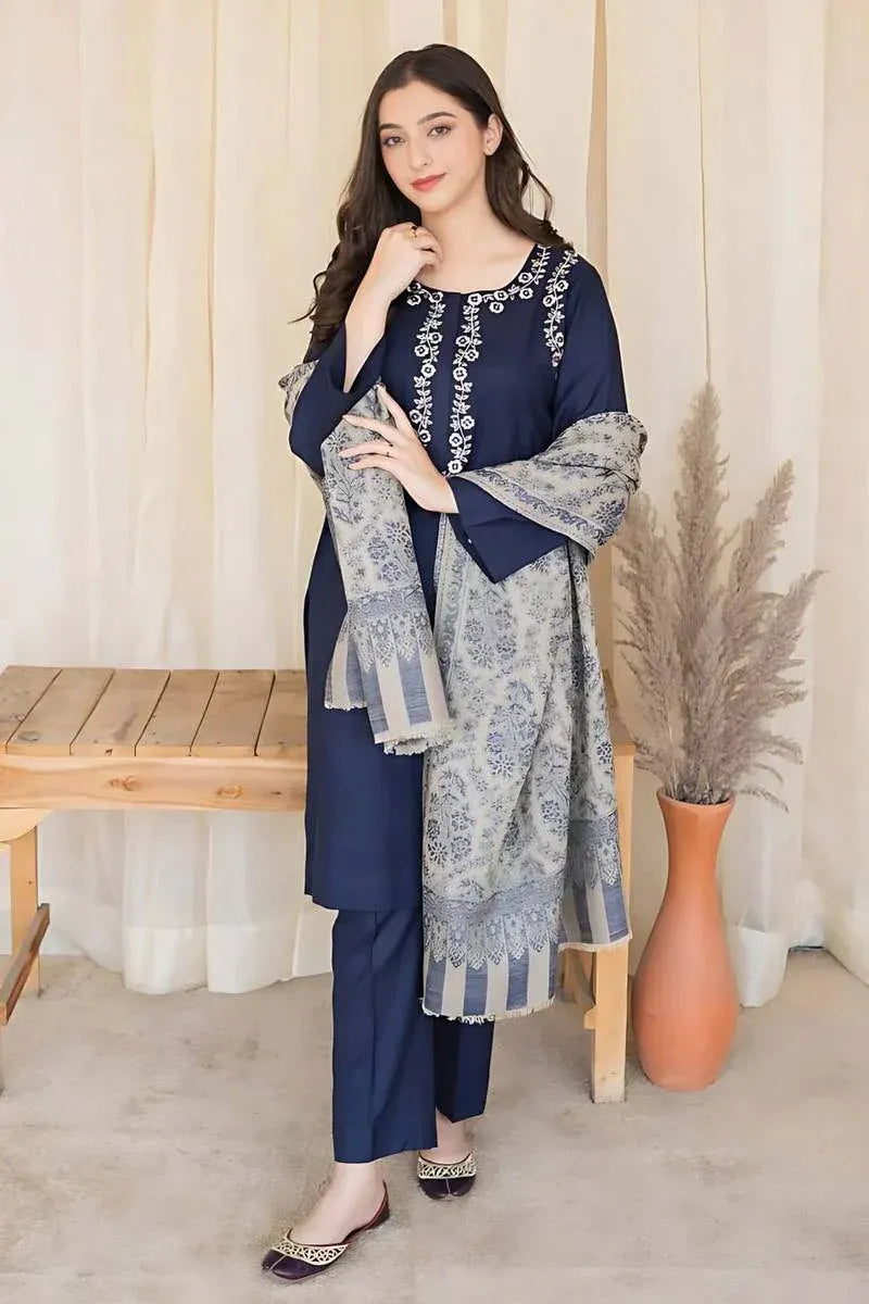 Aisling - 3PC Dhanak Embroidered Shirt with Dhanak Embroidered Shawl