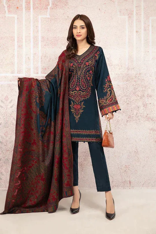 MARIA.B- 3PC Khaddar Embroidered Suit with Printed Wool Shawll-