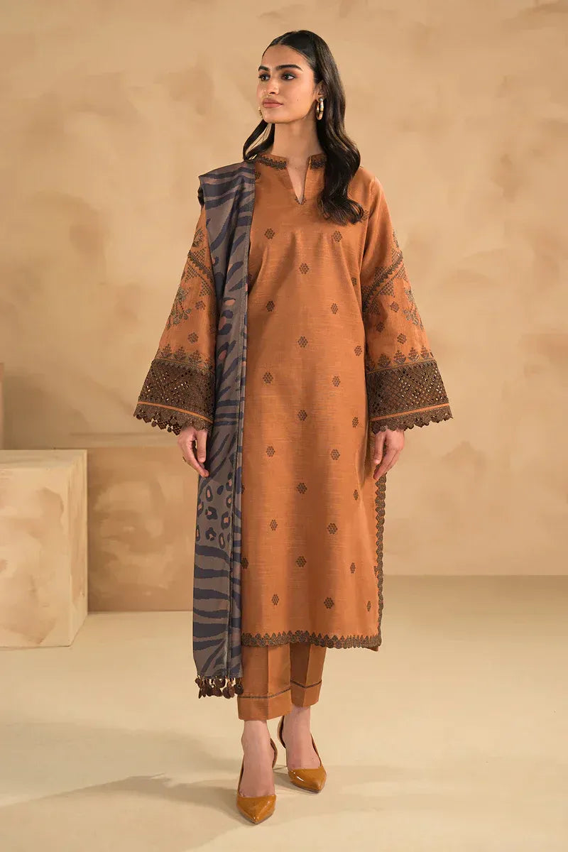 Charizma- 3PC Dhanak Embroidered suit with Printed Shawl