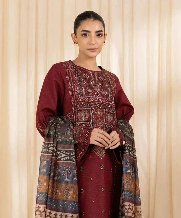 SAPPHIRE-3PC LAWN EMBROIDERED SHIRT WITH DIAMOND PRINTED DUPATTA AND TROUSER