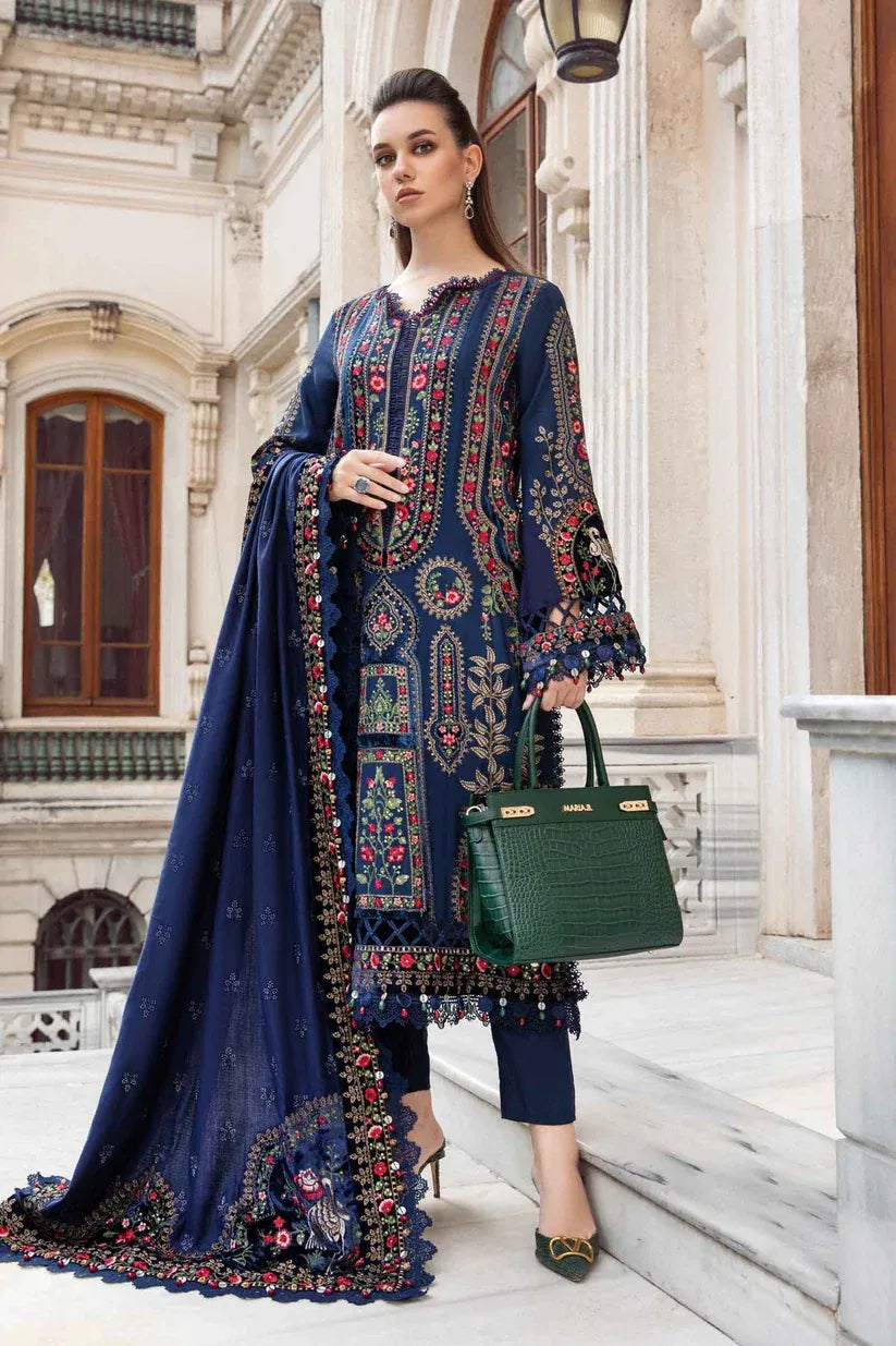 3 Piece - Unstitched Dhanak Stuff Full Embroidered Suit With Full Embroidered Shawl With Extra Patches