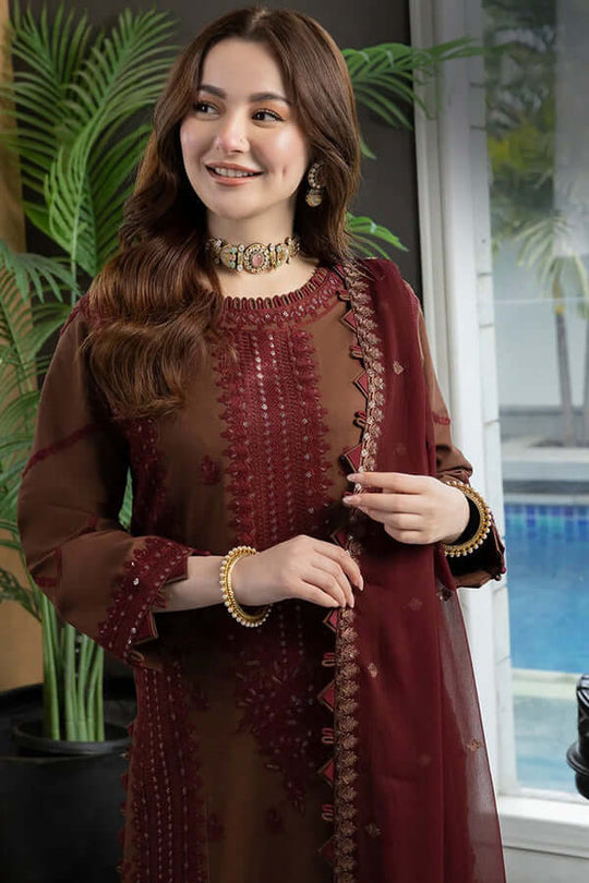 3 Piece Unstitched Heavy Embroidered Pure Lawn Suit with Heavy Embroidered Bamber Dupatta