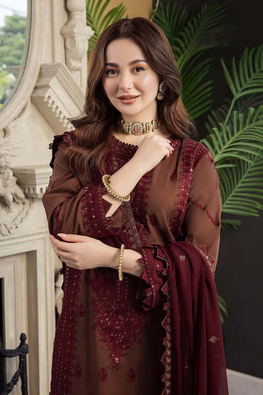 3 Piece Unstitched Heavy Embroidered Pure Lawn Suit with Heavy Embroidered Bamber Dupatta